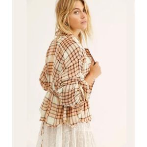 Free People peach tree combo plaid snap closure L